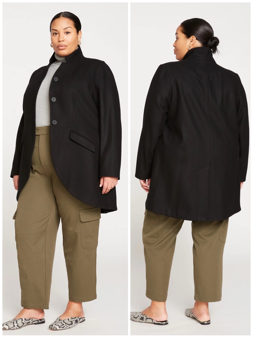 Universal Standard Beas Coat  Black Wool-Blend Stand-Collar Coat Medium 18-20